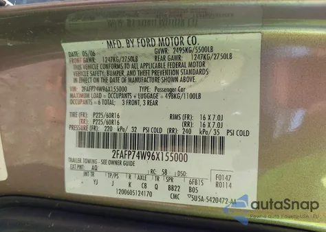 2006 Ford Crown Victoria Lx/Lx Sport from USA, damaged, VIN 2FAFP74W96X155000